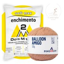 Kit 1 Fio Balloon Amigo - Pingouin + 500 g Enchimento fibra siliconada SOFT MAX - Dois M Têxtil