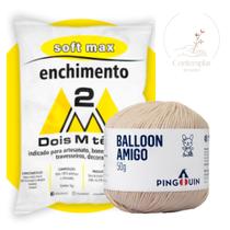 Kit 1 Fio Balloon Amigo - Pingouin + 500 g Enchimento fibra siliconada SOFT MAX - Dois M Têxtil - Pingouin / Dois M Têxtil