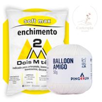 Kit 1 Fio Balloon Amigo - Pingouin + 500 g Enchimento fibra siliconada SOFT MAX - Dois M Têxtil