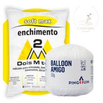 Kit 1 Fio Balloon Amigo - Pingouin + 500 g Enchimento fibra siliconada SOFT MAX - Dois M Têxtil