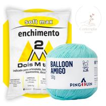 Kit 1 Fio Balloon Amigo - Pingouin + 500 g Enchimento fibra siliconada SOFT MAX - Dois M Têxtil