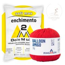 Kit 1 Fio Balloon Amigo - Pingouin + 500 g Enchimento fibra siliconada SOFT MAX - Dois M Têxtil