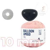 Kit 1 Fio Balloon Amigo - Pingouin + Focinho preto com trava de segurança 10 mm - Círculo