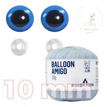 Kit 1 Fio Balloon Amigo - Pingouin + Olhos azuis com trava de segurança 10 mm - Círculo