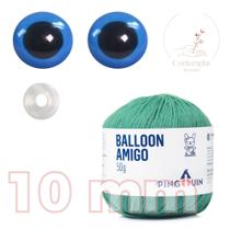 Kit 1 Fio Balloon Amigo - Pingouin + Olhos azuis com trava de segurança 10 mm - Círculo