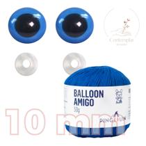 Kit 1 Fio Balloon Amigo - Pingouin + Olhos azuis com trava de segurança 10 mm - Círculo