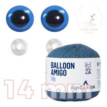 Kit 1 Fio Balloon Amigo - Pingouin + Olhos azuis com trava de segurança 14 mm - Círculo