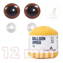 Kit 1 Fio Balloon Amigo - Pingouin + Olhos castanhos com trava de segurança 12 mm - Círculo