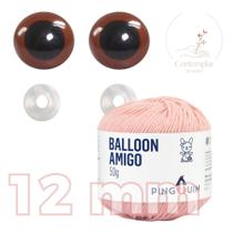 Kit 1 Fio Balloon Amigo - Pingouin + Olhos castanhos com trava de segurança 12 mm - Círculo