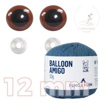 Kit 1 Fio Balloon Amigo - Pingouin + Olhos castanhos com trava de segurança 12 mm - Círculo