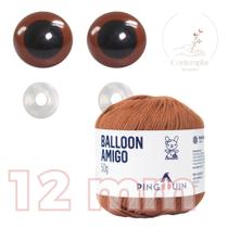 Kit 1 Fio Balloon Amigo - Pingouin + Olhos castanhos com trava de segurança 12 mm - Círculo