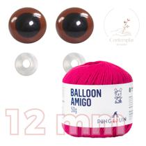 Kit 1 Fio Balloon Amigo - Pingouin + Olhos castanhos com trava de segurança 12 mm - Círculo