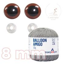 Kit 1 Fio Balloon Amigo - Pingouin + Olhos castanhos com trava de segurança 8 mm - Círculo