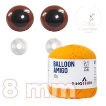 Kit 1 Fio Balloon Amigo - Pingouin + Olhos castanhos com trava de segurança 8 mm - Círculo