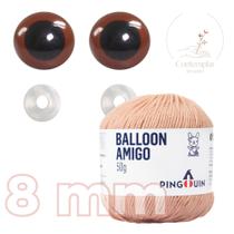 Kit 1 Fio Balloon Amigo - Pingouin + Olhos castanhos com trava de segurança 8 mm - Círculo