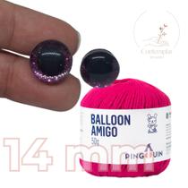 Kit 1 Fio Balloon Amigo - Pingouin + Olhos com glitter rosa 14 mm