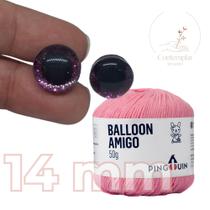 Kit 1 Fio Balloon Amigo - Pingouin + Olhos com glitter rosa 14 mm