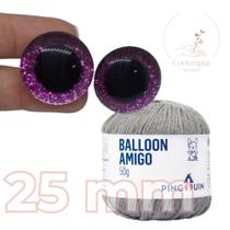 Kit 1 Fio Balloon Amigo - Pingouin + Olhos com glitter rosa 25 mm