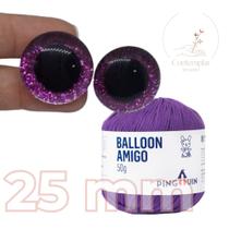 Kit 1 Fio Balloon Amigo - Pingouin + Olhos com glitter rosa 25 mm