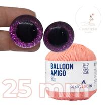 Kit 1 Fio Balloon Amigo - Pingouin + Olhos com glitter rosa 25 mm