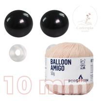 Kit 1 Fio Balloon Amigo - Pingouin + Olhos pretos com trava de segurança 10 mm - Círculo