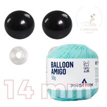 Kit 1 Fio Balloon Amigo - Pingouin + Olhos pretos com trava de segurança 14 mm - Círculo