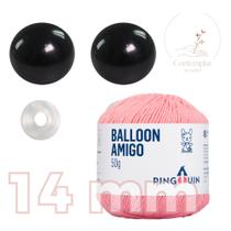 Kit 1 Fio Balloon Amigo - Pingouin + Olhos pretos com trava de segurança 14 mm - Círculo