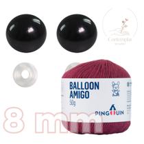 Kit 1 Fio Balloon Amigo - Pingouin + Olhos pretos com trava de segurança 8 mm - Círculo
