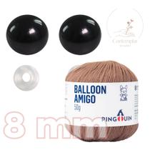 Kit 1 Fio Balloon Amigo - Pingouin + Olhos pretos com trava de segurança 8 mm - Círculo
