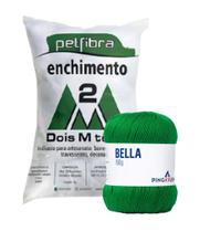 Kit 1 Fio Bella - Pingouin + 100 g Enchimento fibra siliconada PET FIBRA - Dois M Têxtil - Pingouim / Dois M Têxtil