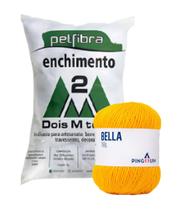 Kit 1 Fio Bella - Pingouin + 100 g Enchimento fibra siliconada PET FIBRA - Dois M Têxtil - Pingouim / Dois M Têxtil