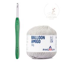 Kit 1 Fio/linha Balloon Amigo + 1 Agulha de crochê em alumínio anatômica 4 mm - Pingouin