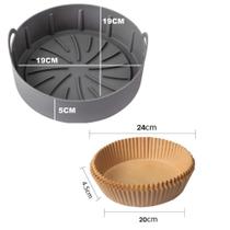 Kit 1 Forma Silicone Reutilizável 19cm + 50 Forros papel 20cm para Airfryer Mondial - SAZ/CLINK - CASITA - MONDIAL