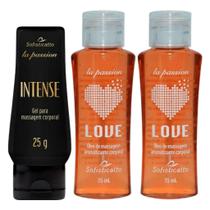 Kit 1 Gel Lubrificante Intense + 2 Óleo De Massagem Sensual Sensação Love