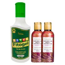 Kit 1 Gel Massageador Fitogel Para Dor no Corpo + 2 Óleo Para Massagem Sensual Morango