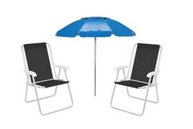 Kit 1 Guarda Sol Azul 2m + 2 Cadeiras 2181 Preta Mor Kit 1 Guarda Sol Azul 2m + 2 Cadeiras 2181 Preta Mor