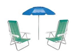 Kit 1 Guarda Sol Azul 2m + 2 Cadeiras 2271 Verde Mor Kit 1 Guarda Sol Azul 2m + 2 Cadeiras 2271 Verde Mor