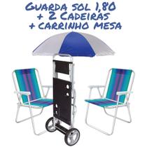 Kit 1 Guarda Sol Gigante 1,80 Metros 2 Cadeiras De Praia Piscina Em Alumínio Reforçada Cores Sortidas