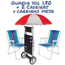 Kit 1 Guarda Sol Gigante 1,80 Metros 2 Cadeiras De Praia Piscina Em Alumínio Reforçada Cores Sortidas