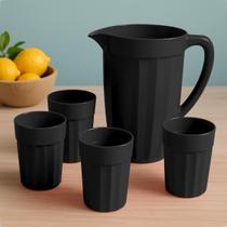 Kit 1 Jarra 1,7L + 4 Copos Coloridos 350ml Plástico Colorido Resistente