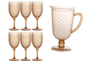 Kit 1 Jarra 2,5L e 6 taças em Acrílico Luxxor Amber Cintilante Paramount