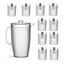 Kit 1 Jarra 3l E 10 Copos Acrílico Resistente Crystal 490 Ml Kit 1 Jarra 3l E 10 Copos Acrílico Resistente Crystal 490 Ml