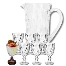 Kit 1 Jarra Vidro Grosso Diamante 1L E 6 Taças Luxo 300ML Drinks