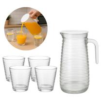Kit 1 Jarra Vidro Grosso Resistente 800ML E 4 Copos Transparente 220ml
