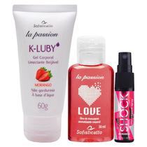 Kit 1 K Luby Morango Prazer + 1 Love Morango + 1 Óleo Spray Shock Plus Morango
