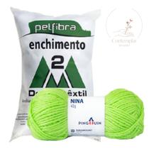 Kit 1 Lã Nina - Pingouin + 100 g Enchimento fibra siliconada PET FIBRA - Dois M Têxtil