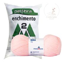 Kit 1 Lã Nina - Pingouin + 100 g Enchimento fibra siliconada PET FIBRA - Dois M Têxtil