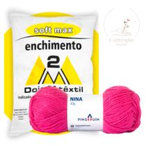 Kit 1 Lã Nina - Pingouin + 100 g Enchimento fibra siliconada SOFT MAX - Dois M Têxtil