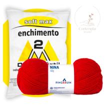 Kit 1 Lã Nina - Pingouin + 500 g Enchimento fibra siliconada SOFT MAX - Dois M Têxtil