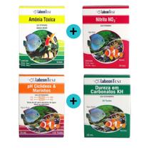 Kit 1 Labcon Amônia Água Doce + 1 Labcon Nitrito + 1 Labcon Dureza KH + 1 Labcon Ciclídeos Marinhos